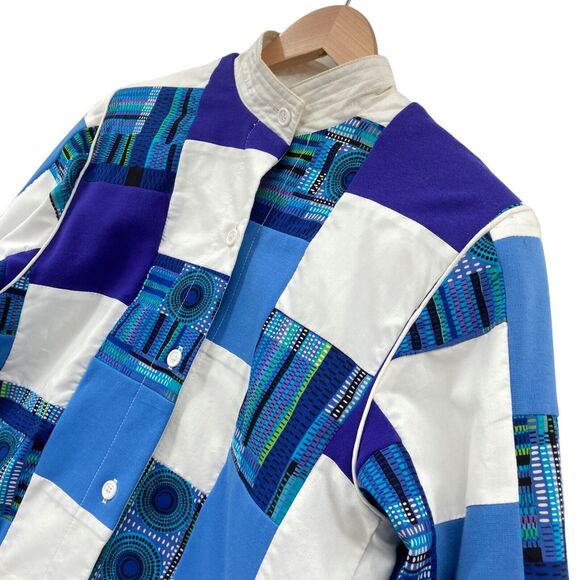 Vintage Marguerite Rubel Jacket Womens Small Blue White Patch Cotton GrandmaCore - Picture 8 of 16